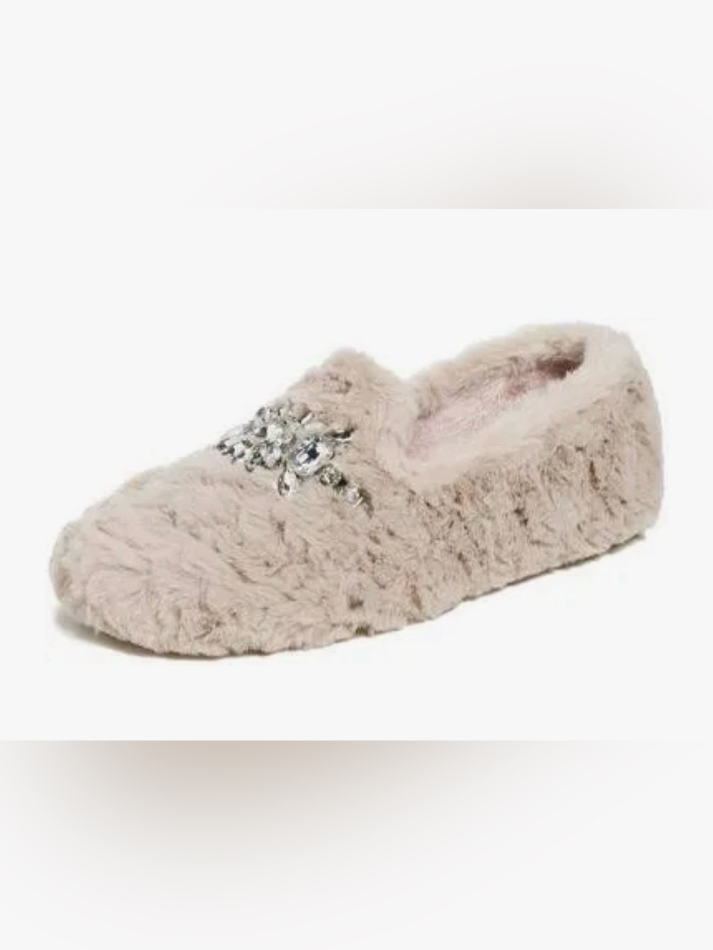 Free People Cream Slumber Party Rhinestone Ornamented Faux Fur Slippers - Size 9